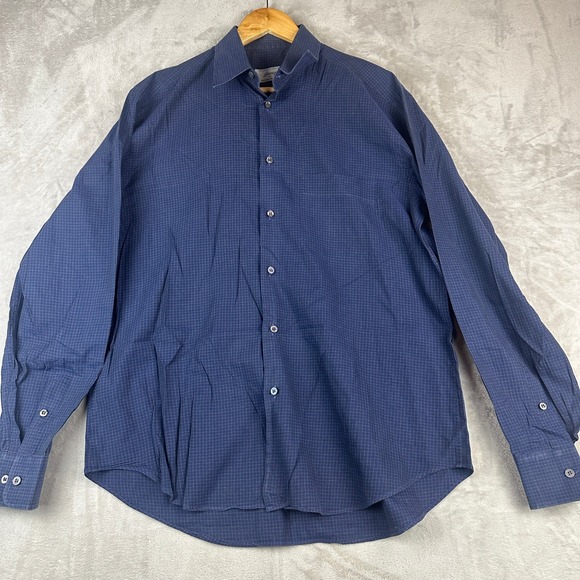 Brioni Other - Brioni For Neiman Marcus Mens Navy Blue Check Dress Shirt Italy Cotton Medium